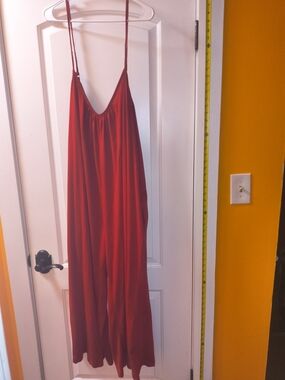 Red Spaghetti Strap Wide-Leg Jumpsuit